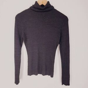 Zara Women's Black Ribbed Knit Metallic Turtleneck Sweater Size Medium‎